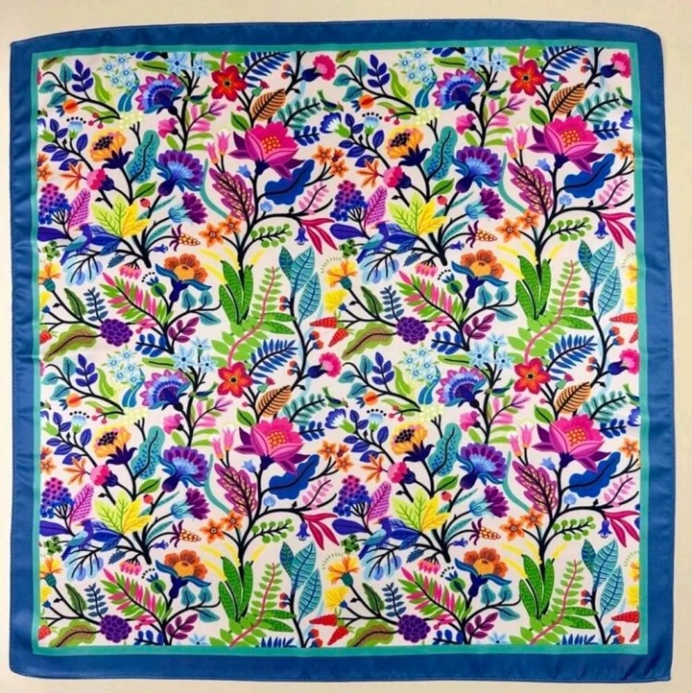 Floral Multicolor Colorful Satin Scarf